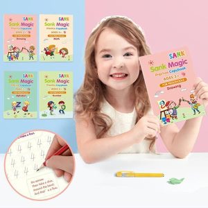 KidBook, 4-delni set delovnih zvezkov za pisanje in risanje z magičnim pisalom, ki se samodejno izbriše (1+1 GRATIS )